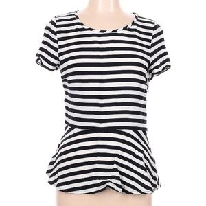 Banana Republic Black & White Stripe Sailor Short Sleeve Peplum Blouse Top Sz 10